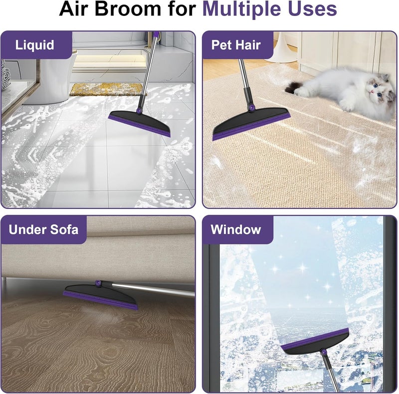 UDUK Broom with Dustpan Combo Set and Silicone Air Broom Kit, 51" Long Handle Floor Squeegee, Purple Household Kit for Glass Window Rugs Pet Hair Home - Image 4